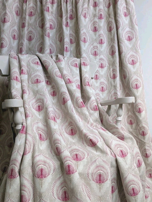 Laura Ashley Montague Ruby Lined Curtains Width 76" Drop 78" each Beige Pink