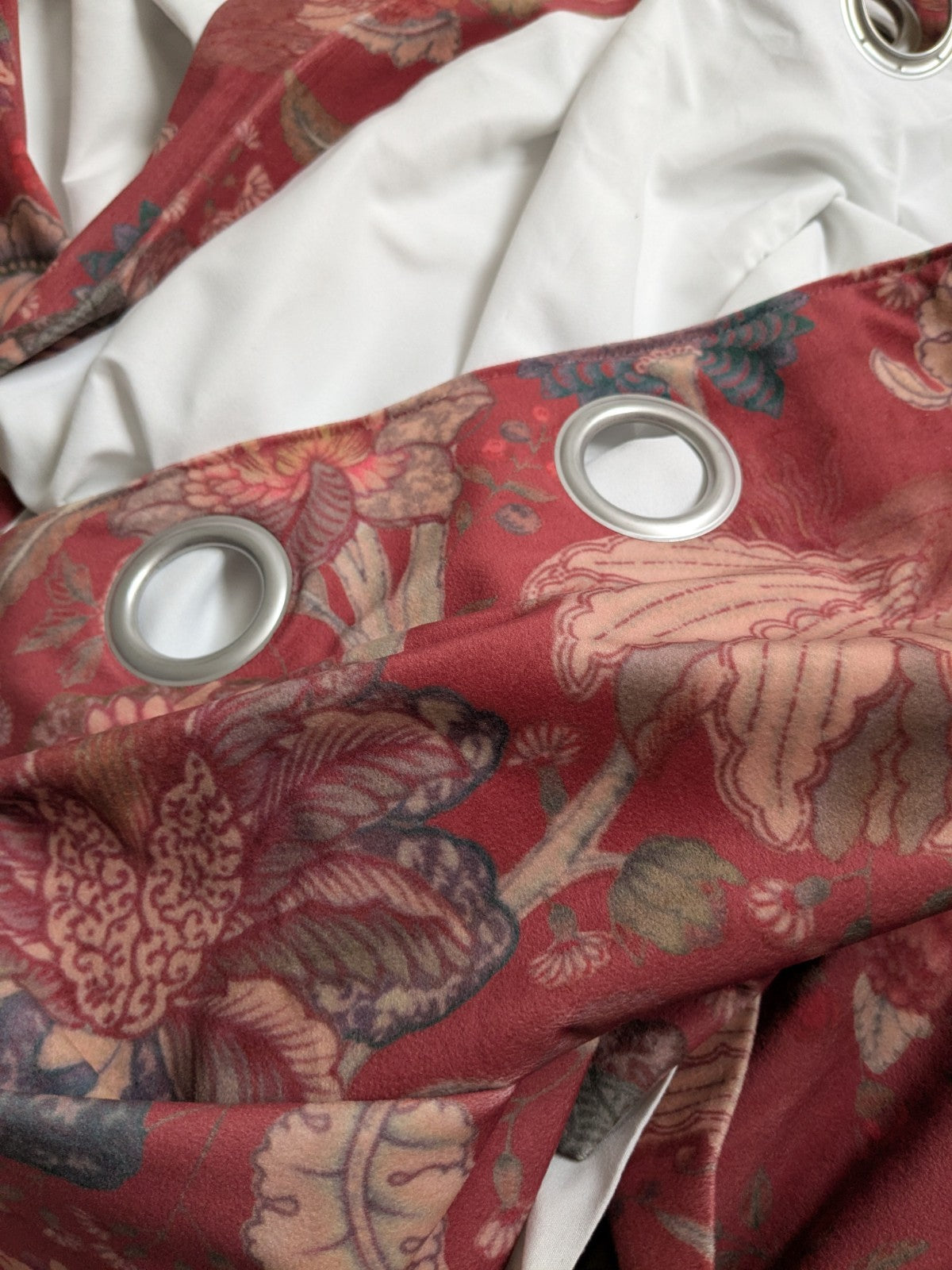 Dunelm Raffaela Eyelet Velour Single Door Curtain W116 x D208cm Cranberry Red 