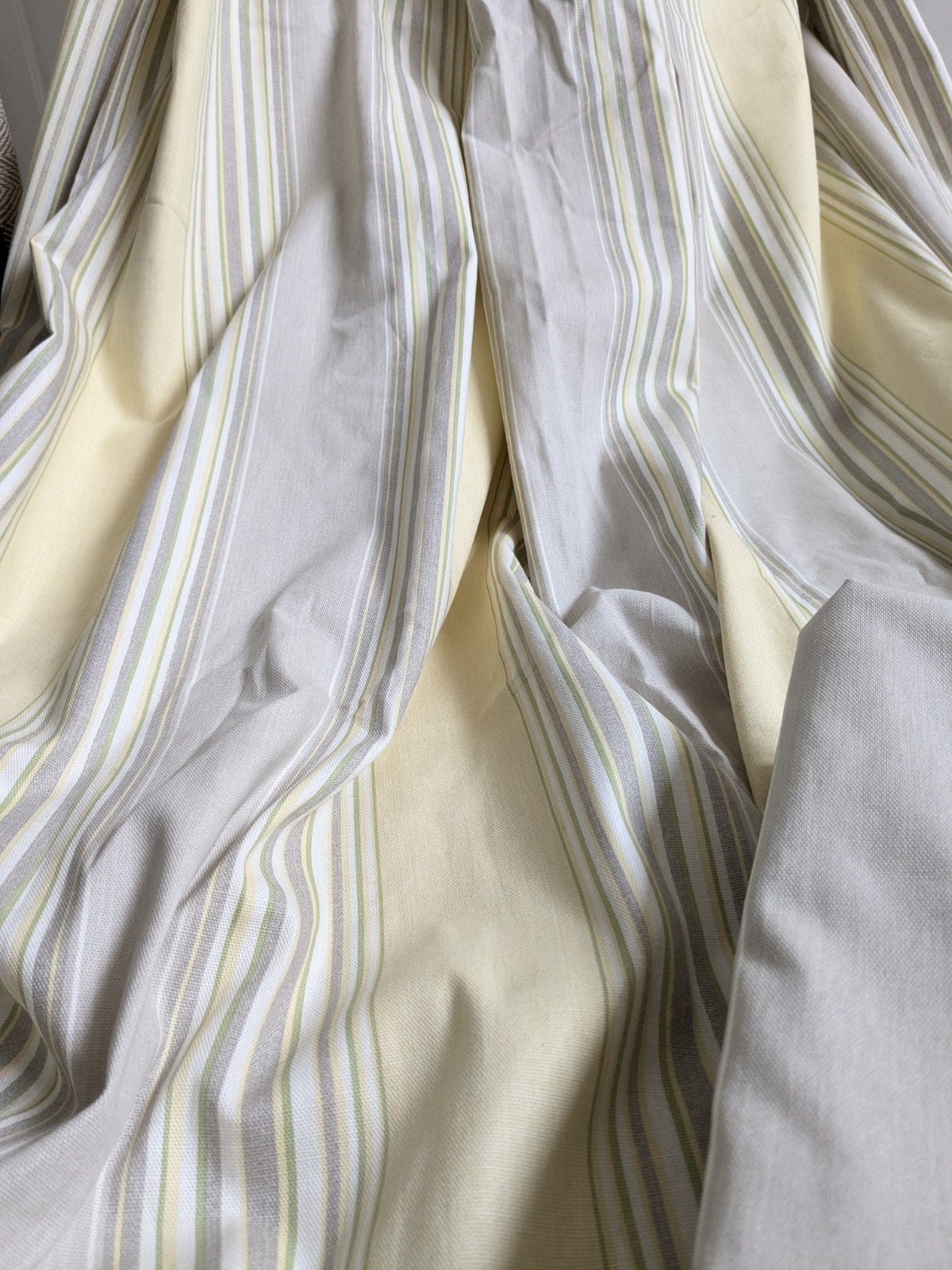 Laura Ashley Yellow Beige Striped Curtains 90 x 90 in Large Long Cotton Heavy