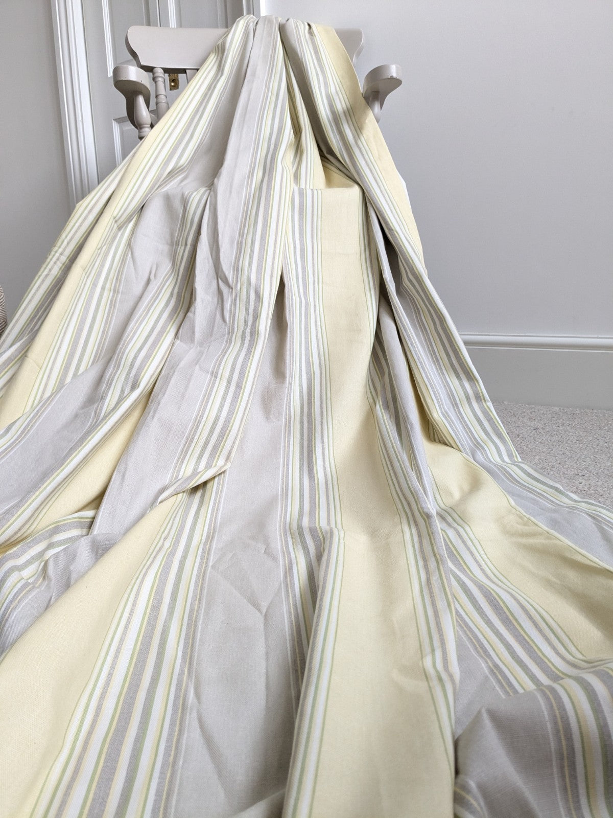 Laura Ashley Yellow Beige Striped Curtains 90 x 90 in Large Long Cotton Heavy