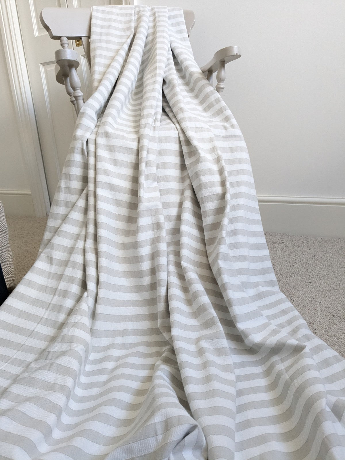 Laura Ashley Curtains W168 x L183 cm Beige Striped Blackout Lining Eyelet