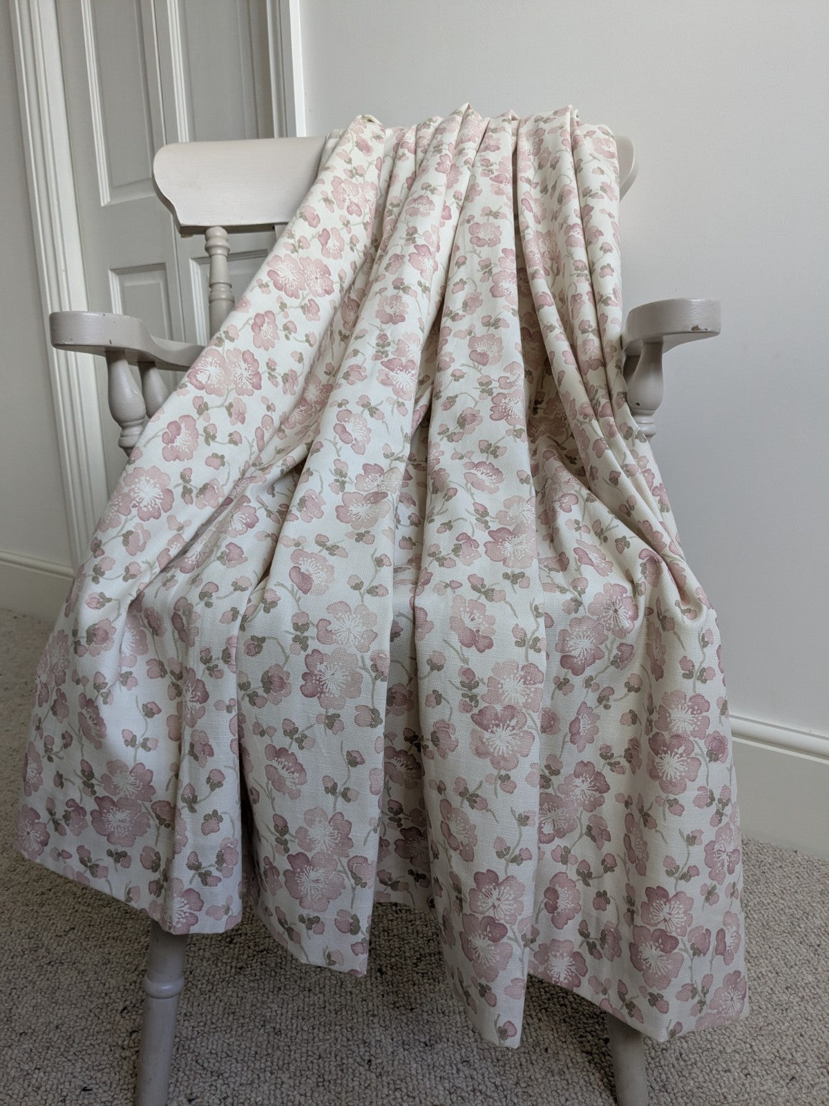 Blendworth Fabric Single Curtain D48 x W70in Pink Blossom Pencil Pleat Cottage