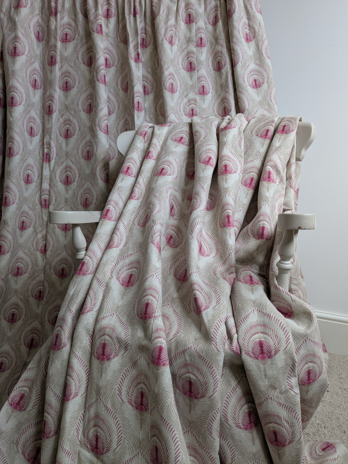 Laura Ashley Montague Ruby Lined Curtains Width 76" Drop 78" each Beige Pink