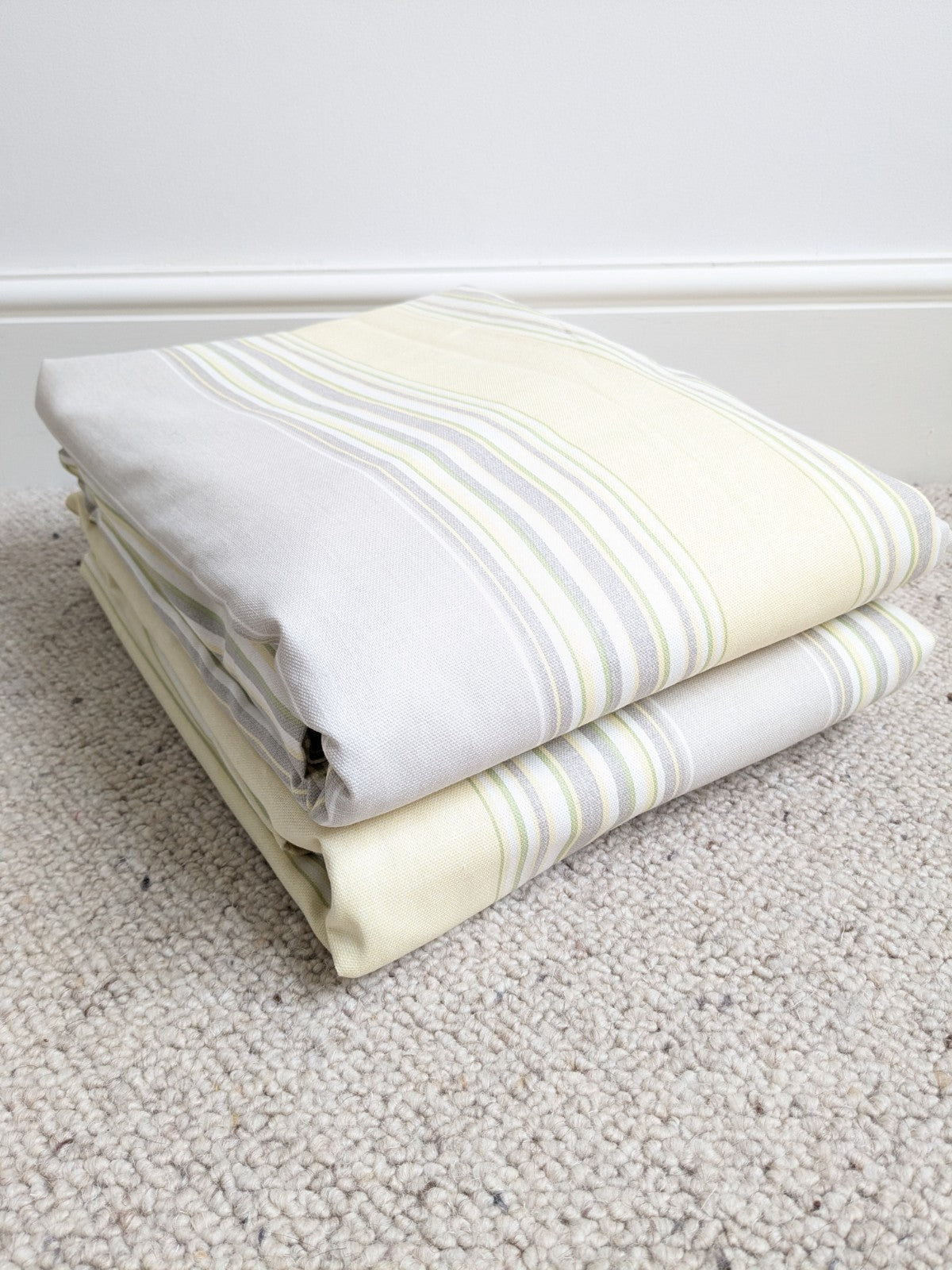 Laura Ashley Yellow Beige Striped Curtains 90 x 90 in Large Long Cotton Heavy