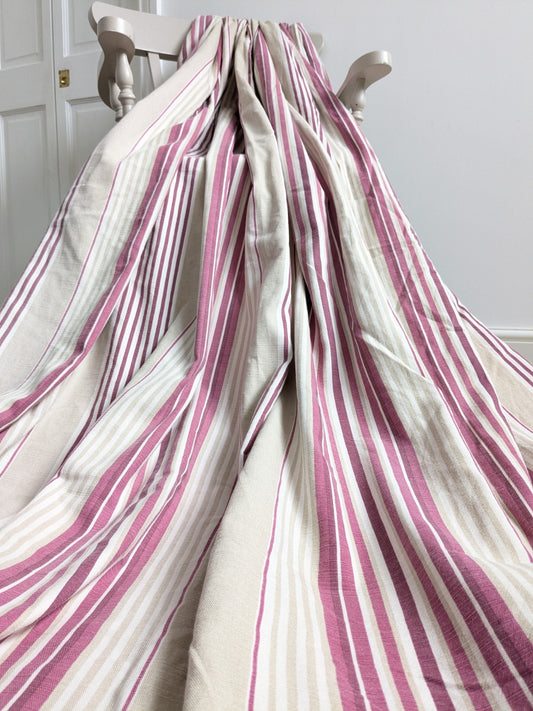Laura Ashley Curtains W86 x L75 in Beige Pink Striped Lined Pencil Pleat READ D.