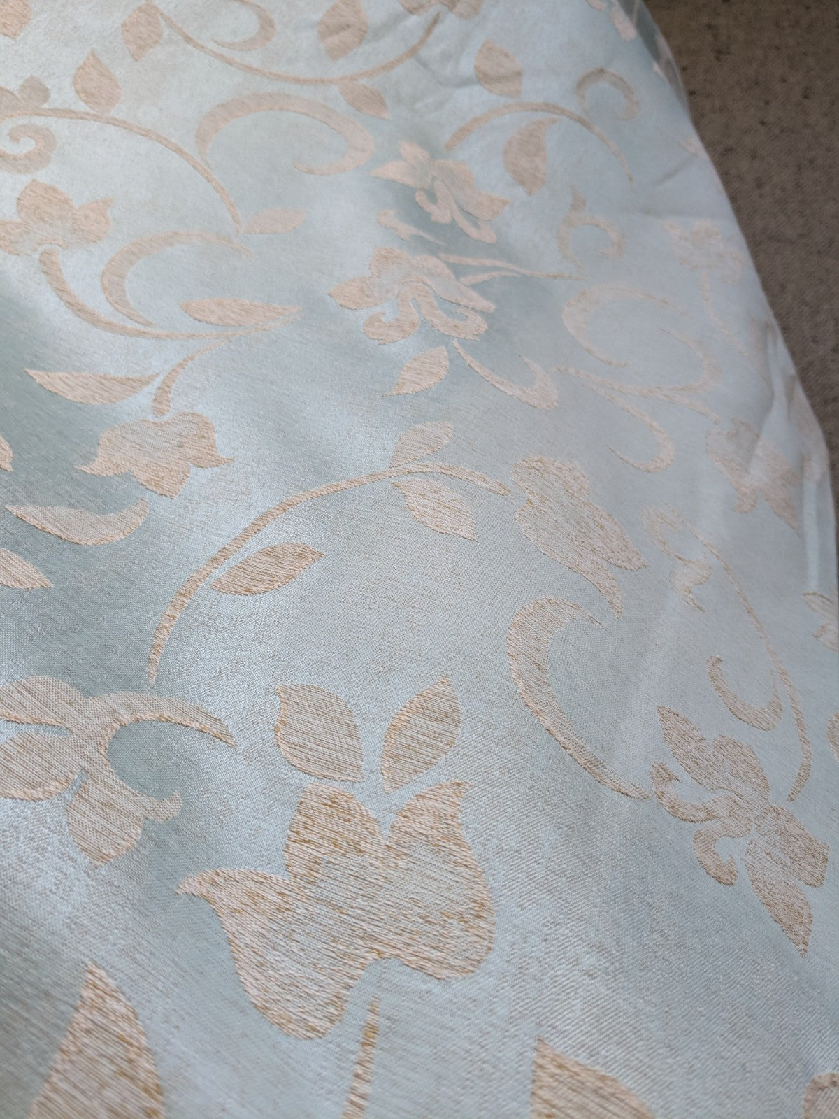 Warm Damask Interlined Curtains W36 x L85 in Duck Egg Blue Satin Jacquard Floral