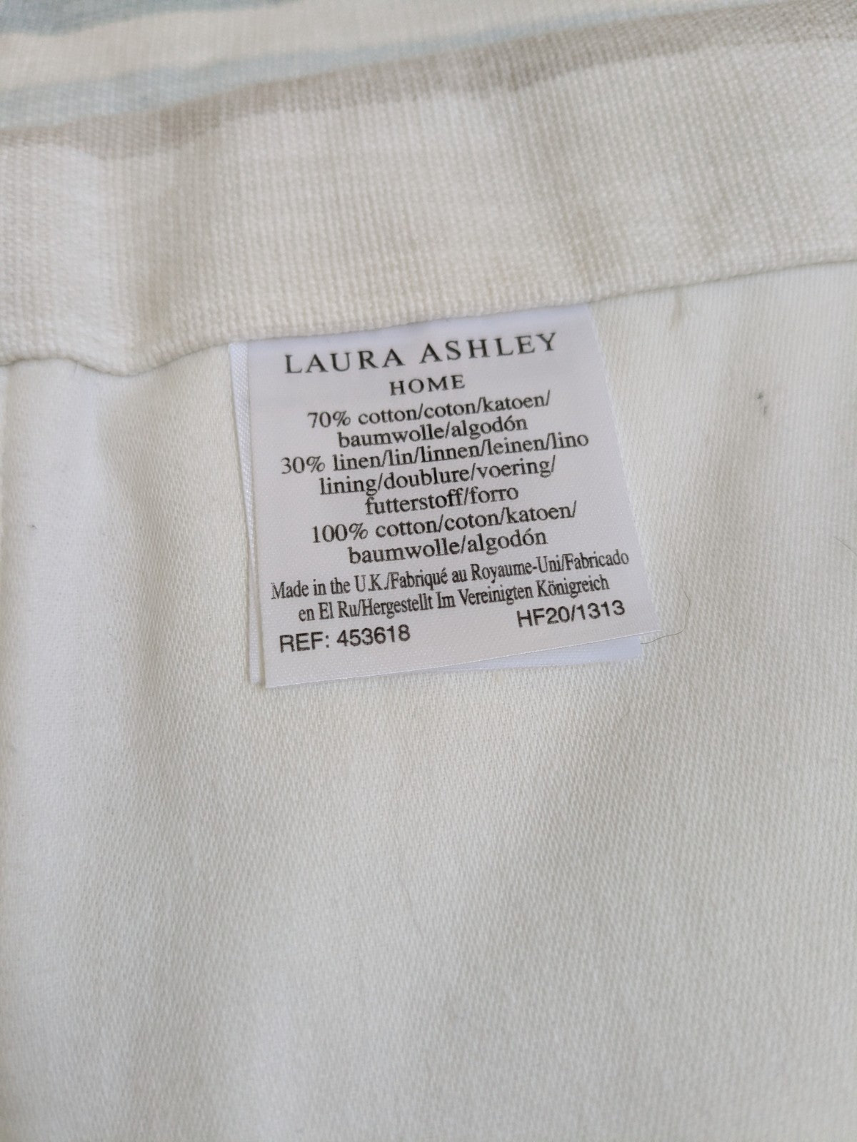 Laura Ashley Stripe Blue Curtains Pinch Pleat W102 x D206cm Fleece Lined