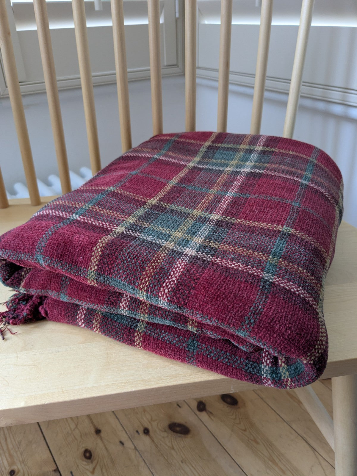 Laura Ashley Blanket 200 x 150cm Chenille Red Plaid Tartan Throw 