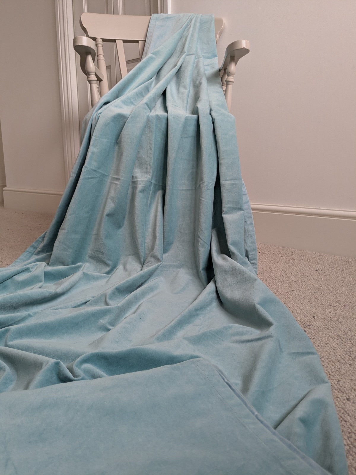 IKEA Sanela Cotton Velvet Long Turquoise Eyelet Curtains W140 x L214 cm