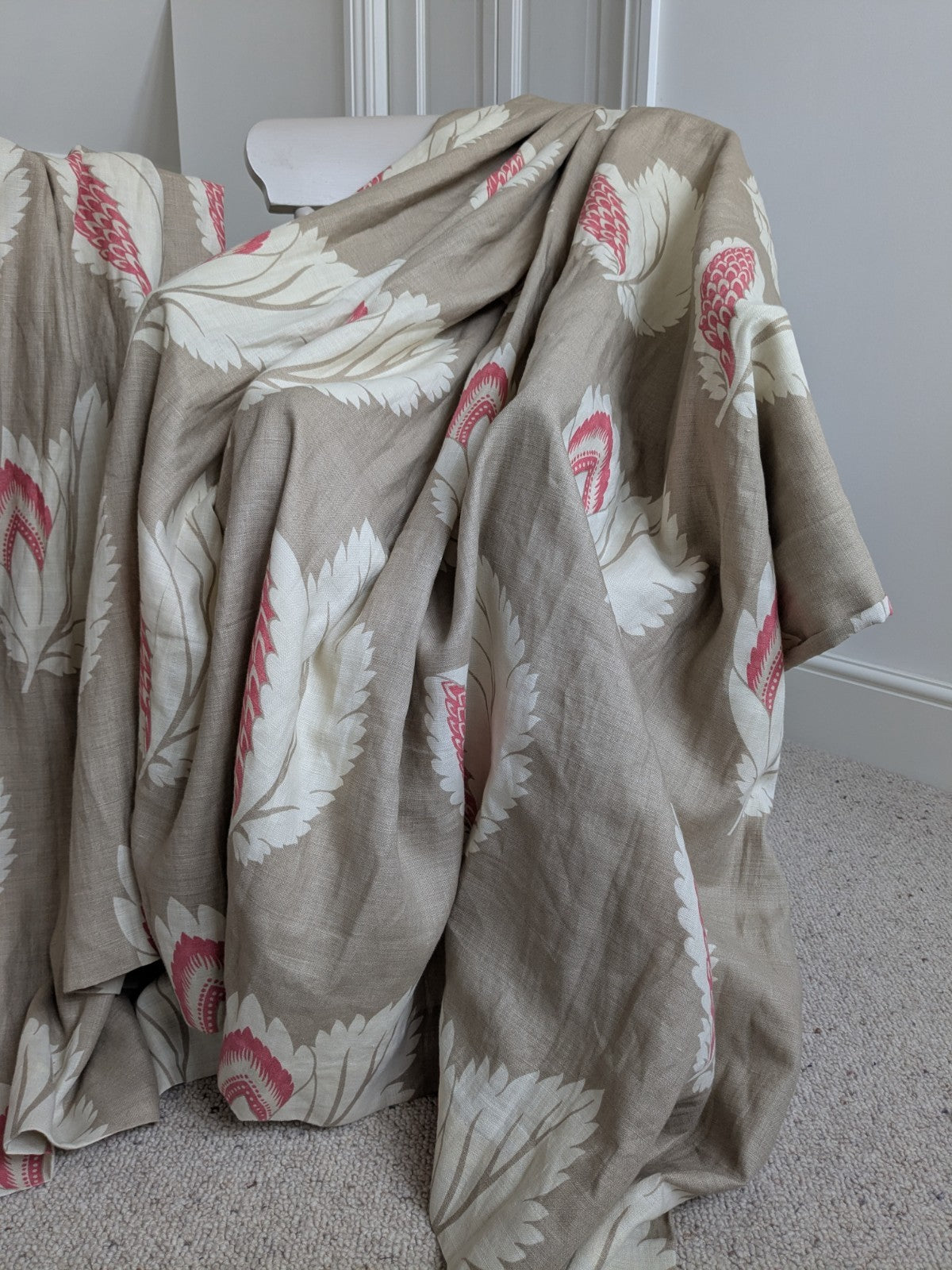 Sanderson Curtains Pencil Pleat D54 x W74 in Beige Pink Linen Lined