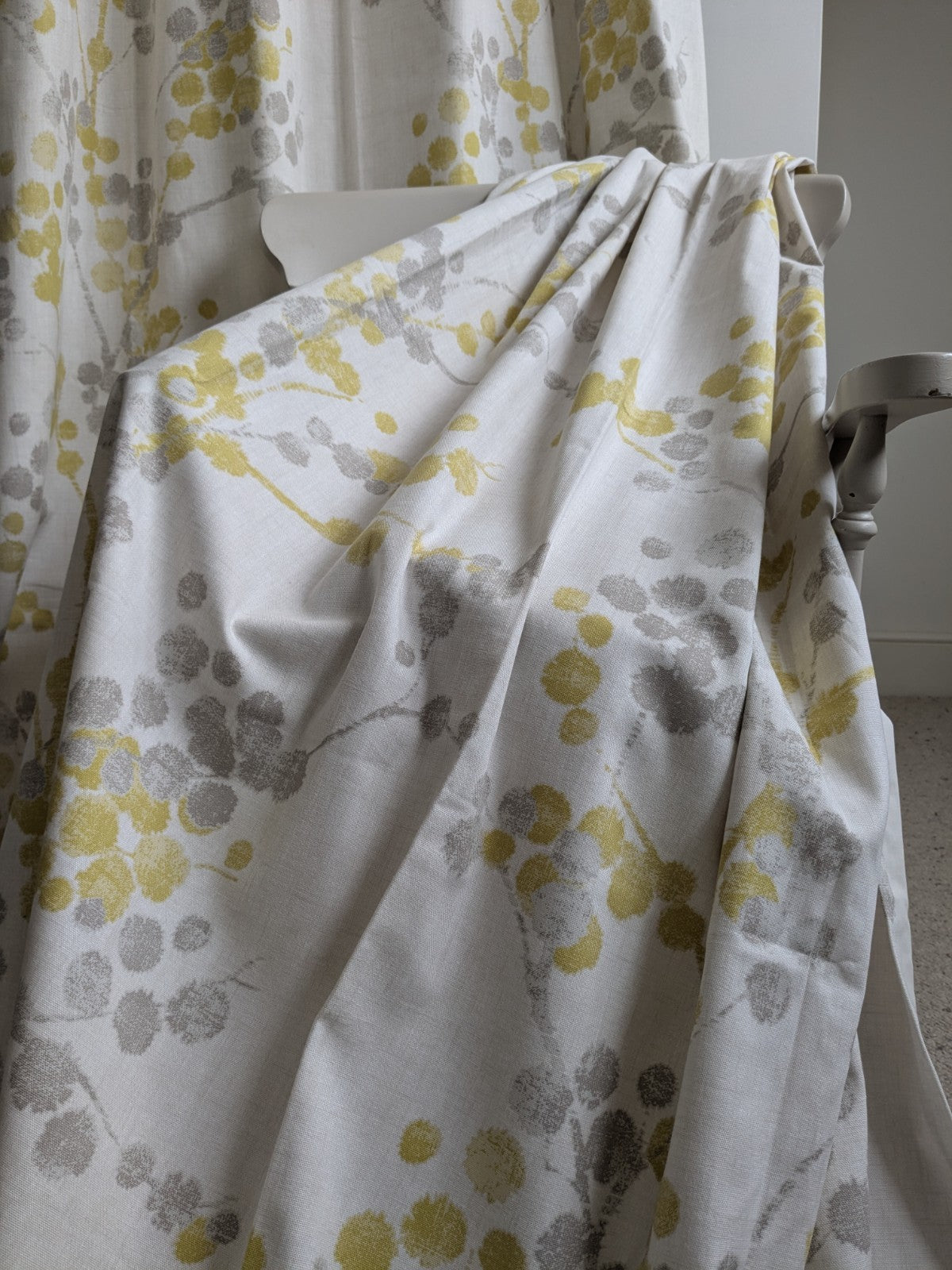 Next Long Cotton Eyelet Curtains 135x229 cm W53xD90in Lined Yellow Floral Beige
