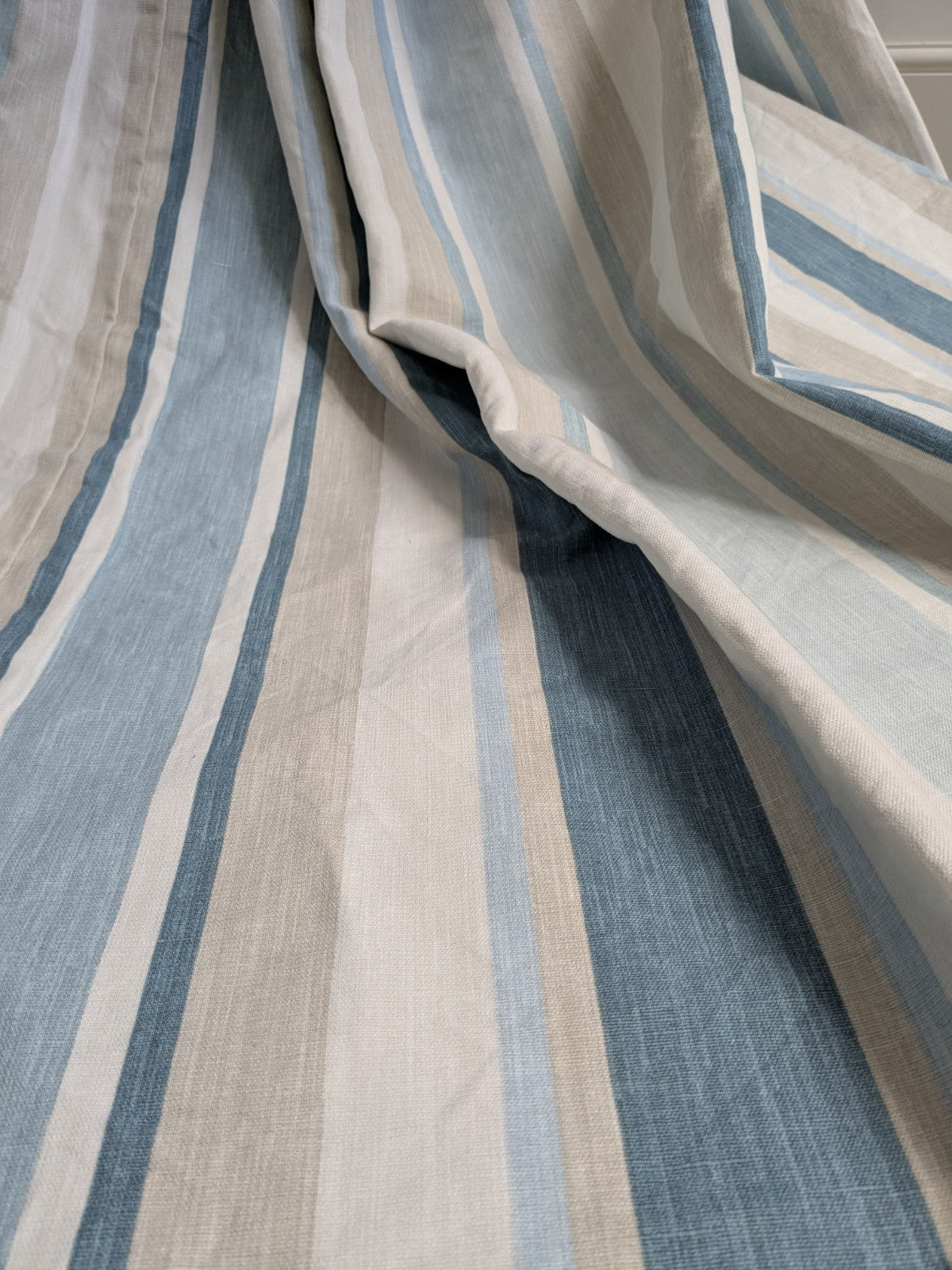 Laura Ashley Stripe Blue Curtains Pinch Pleat W102 x D206cm Fleece Lined