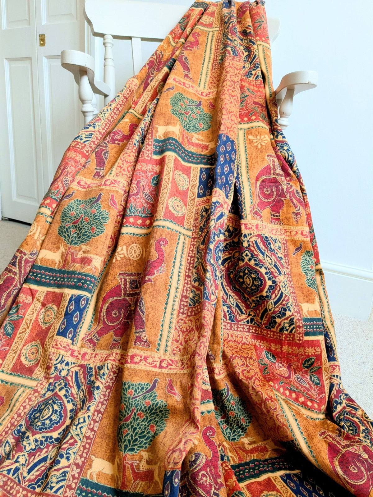 Vintage Raj Elephant Patchwork Design Gold Batik Details Curtains W72" x L70"