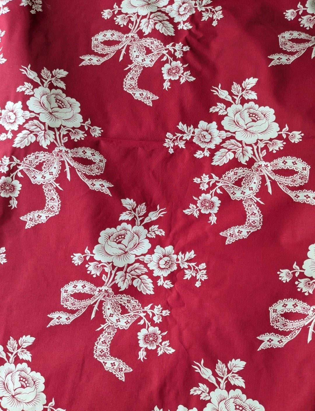 Vintage Laura Ashley Fabric Cherry Red Roses and Ribbons 8 x 1.35 m 2004