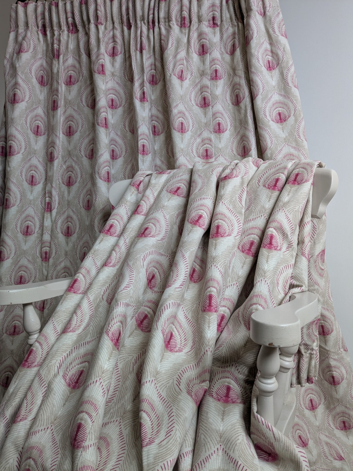 Laura Ashley Montague Ruby Lined Curtains Width 76" Drop 78" each Beige Pink