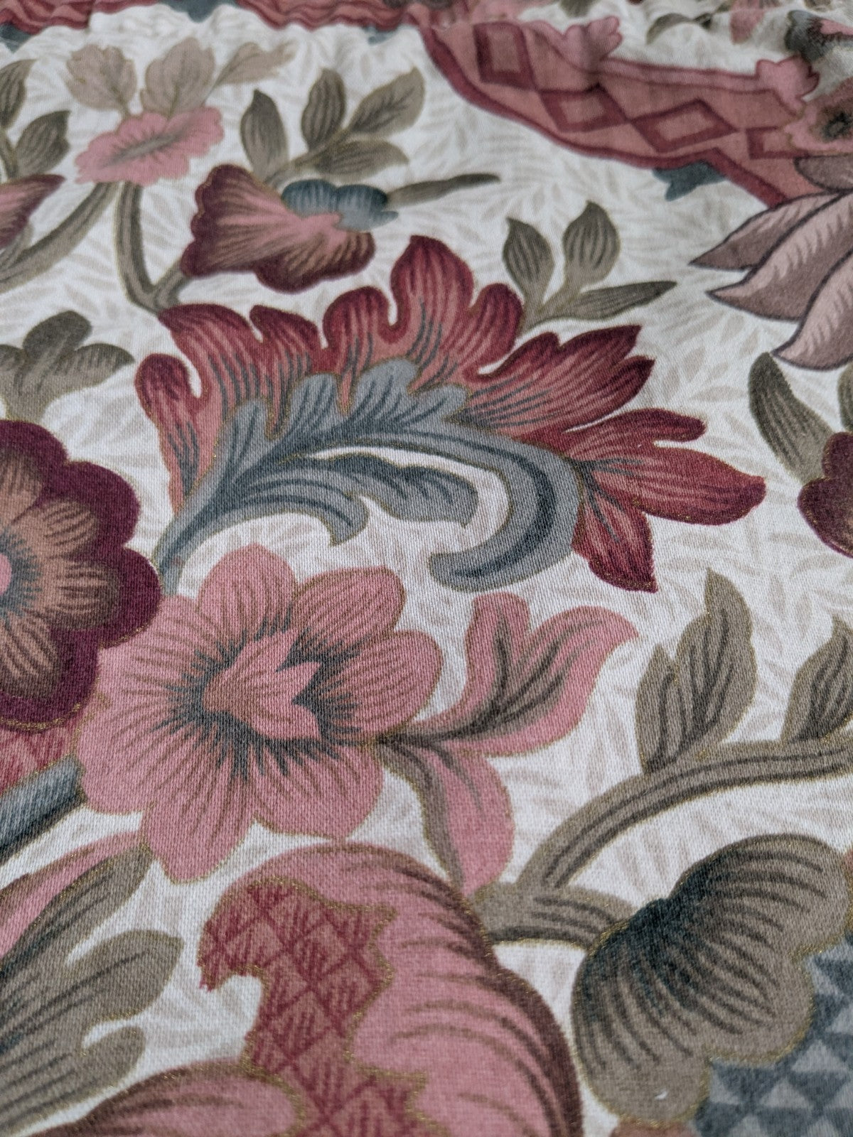 Vintage Jacobean Style Curtains W164 x L220 cm Floral Lined Pink Long READ DESC.