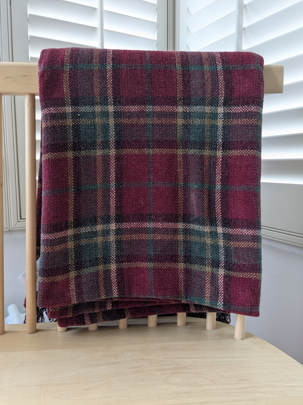 Laura Ashley Blanket 200 x 150cm Chenille Red Plaid Tartan Throw 