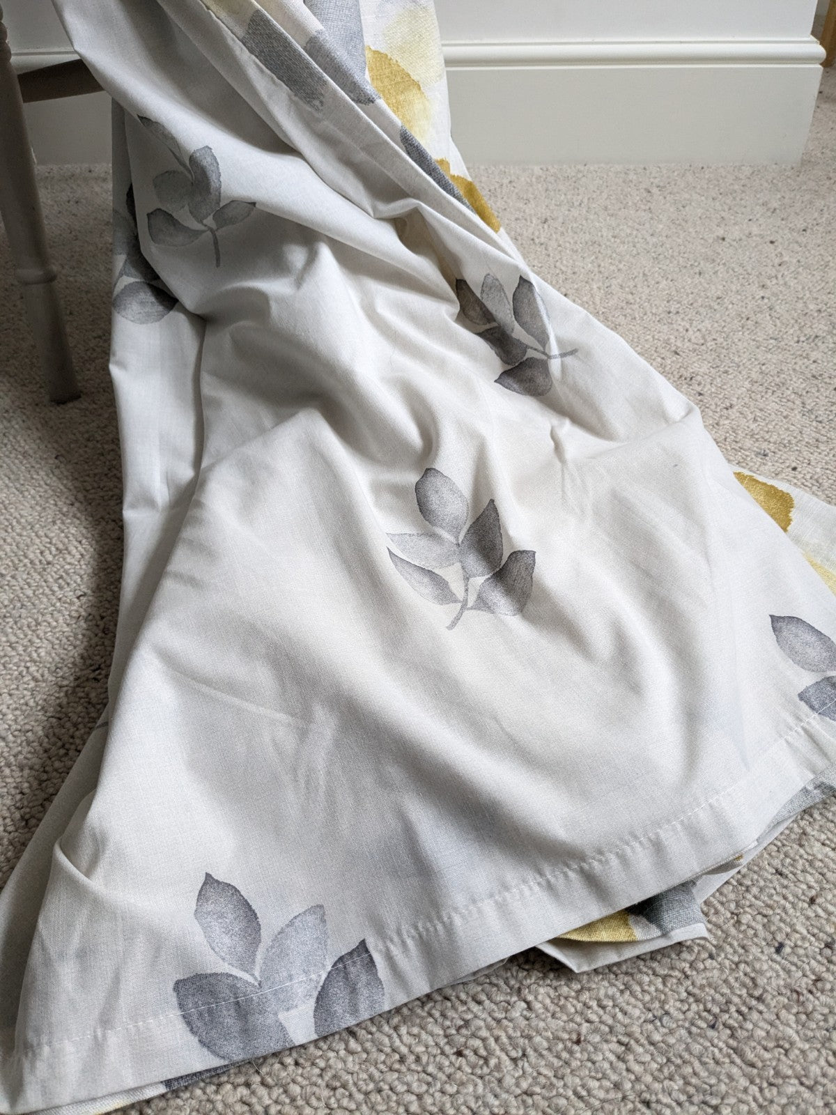 Next Long Cotton Eyelet Curtains 168 x 183 cm W66xD72in Lined Yellow Floral Grey