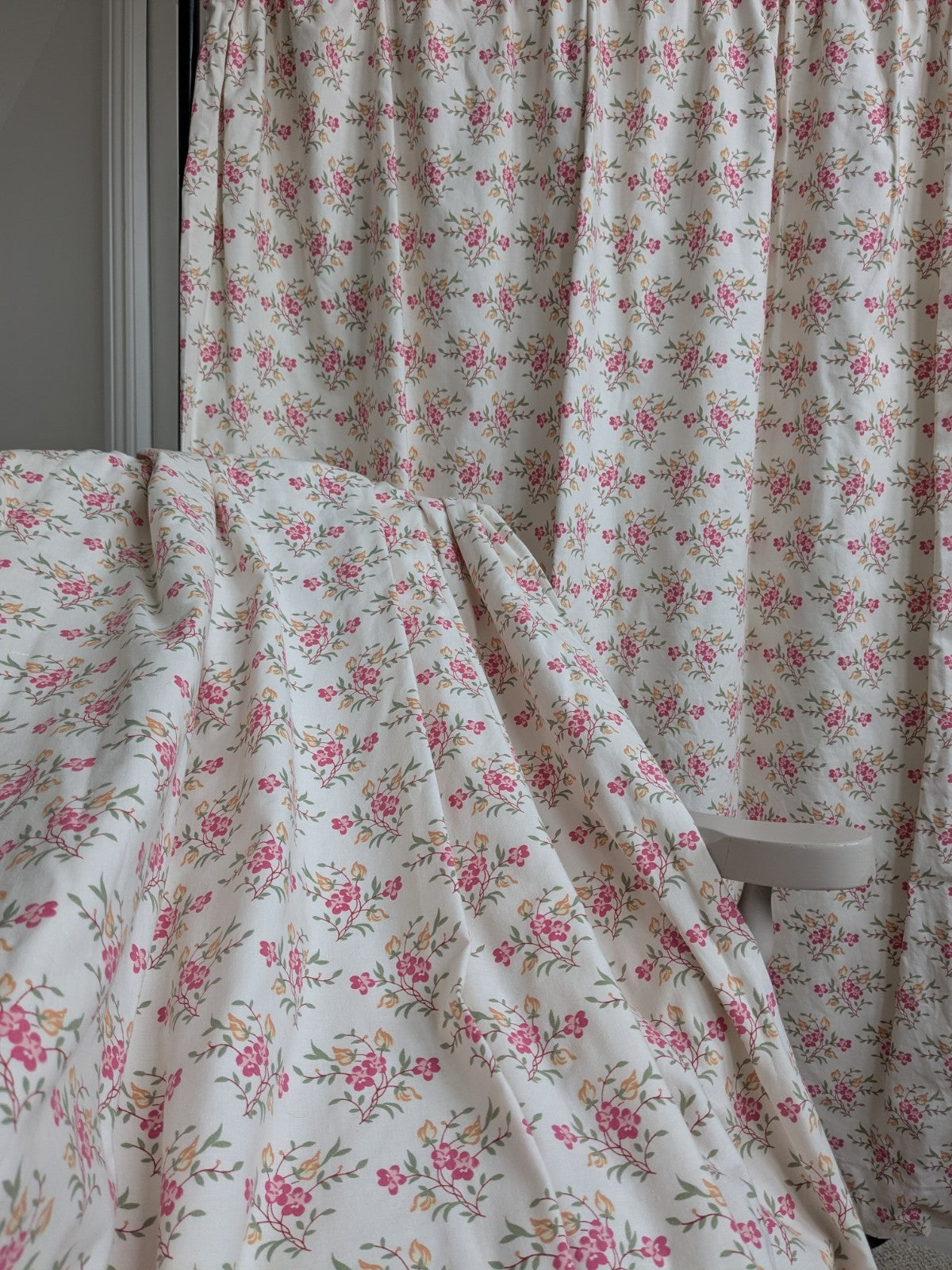 Vintage Laura Ashley Floral Curtains 1990 Off-white Pink Orange W43 x L49" 