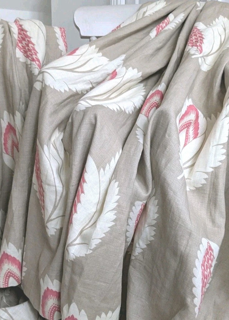 Sanderson Curtains Pencil Pleat D54 x W50 in Beige Pink Linen Lined