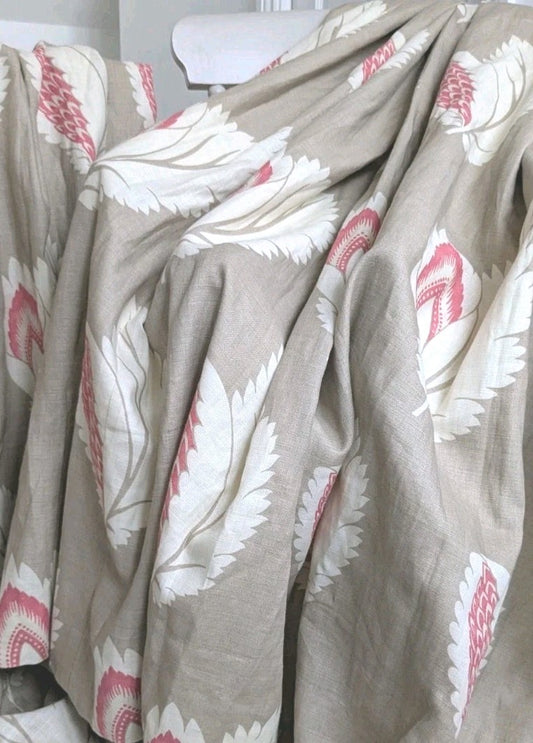 Sanderson Curtains Pencil Pleat D54 x W50 in Beige Pink Linen Lined