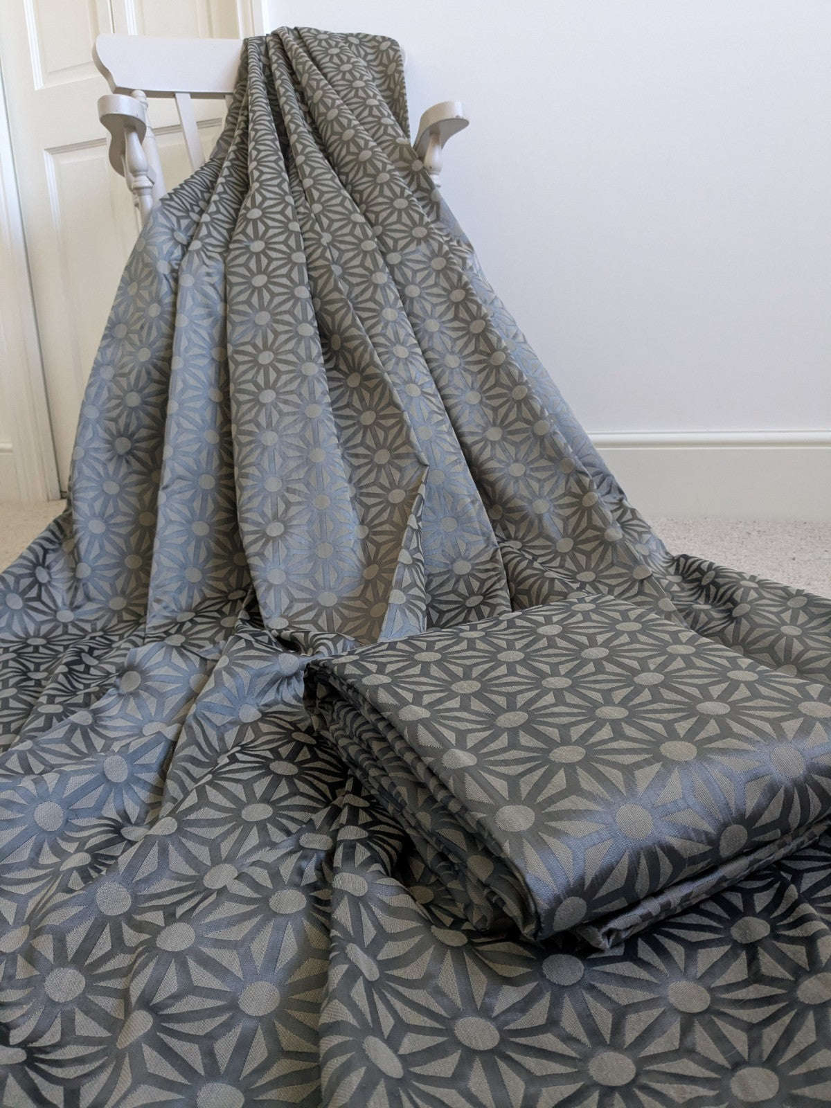 John Lewis Lined Eyelet Curtains Grey Geometric Heavy Long W220 x L220cm READ DE