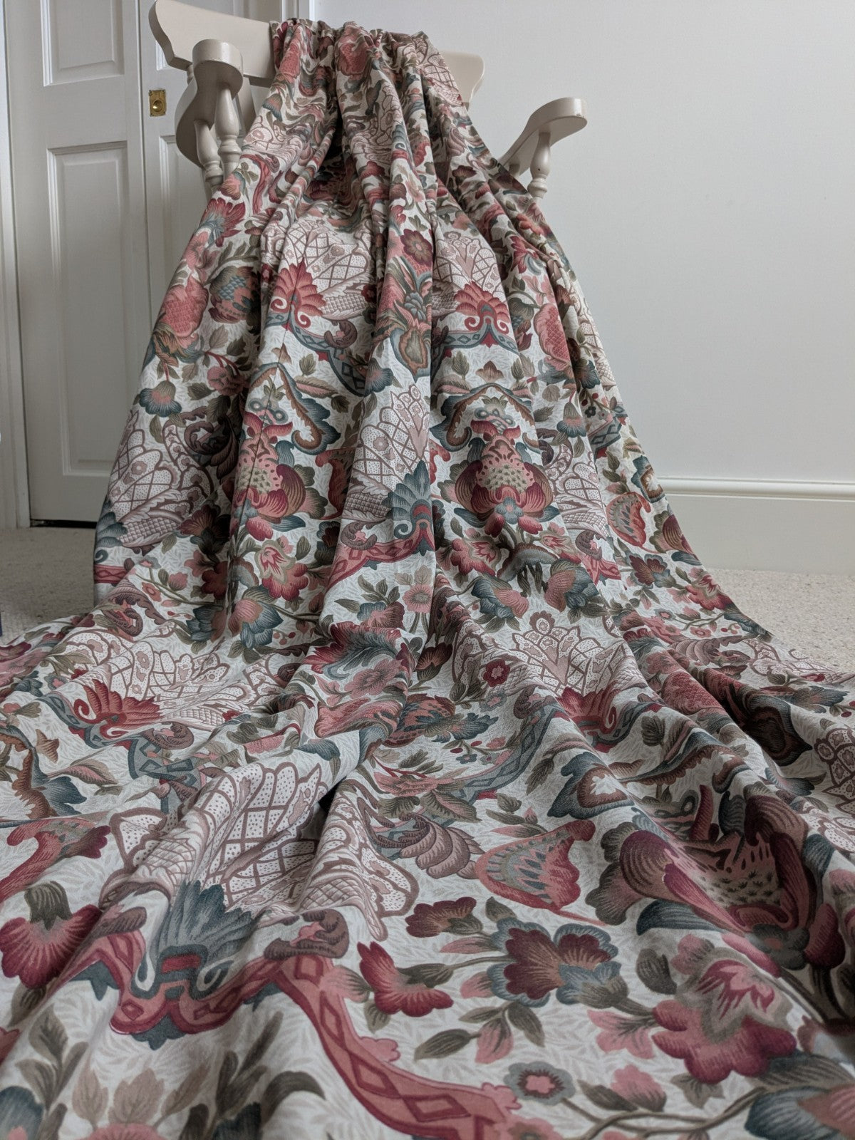 Vintage Jacobean Style Curtains W164 x L220 cm Floral Lined Pink Long READ DESC.