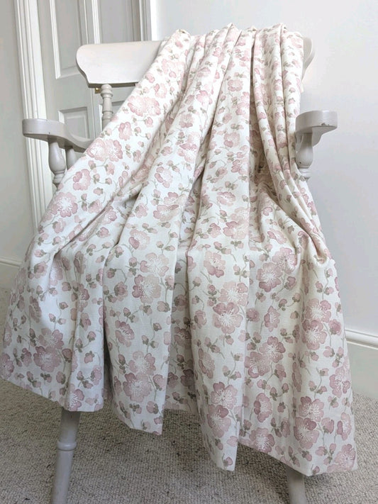 Blendworth Fabric Single Curtain D48 x W70in Pink Blossom Pencil Pleat Cottage