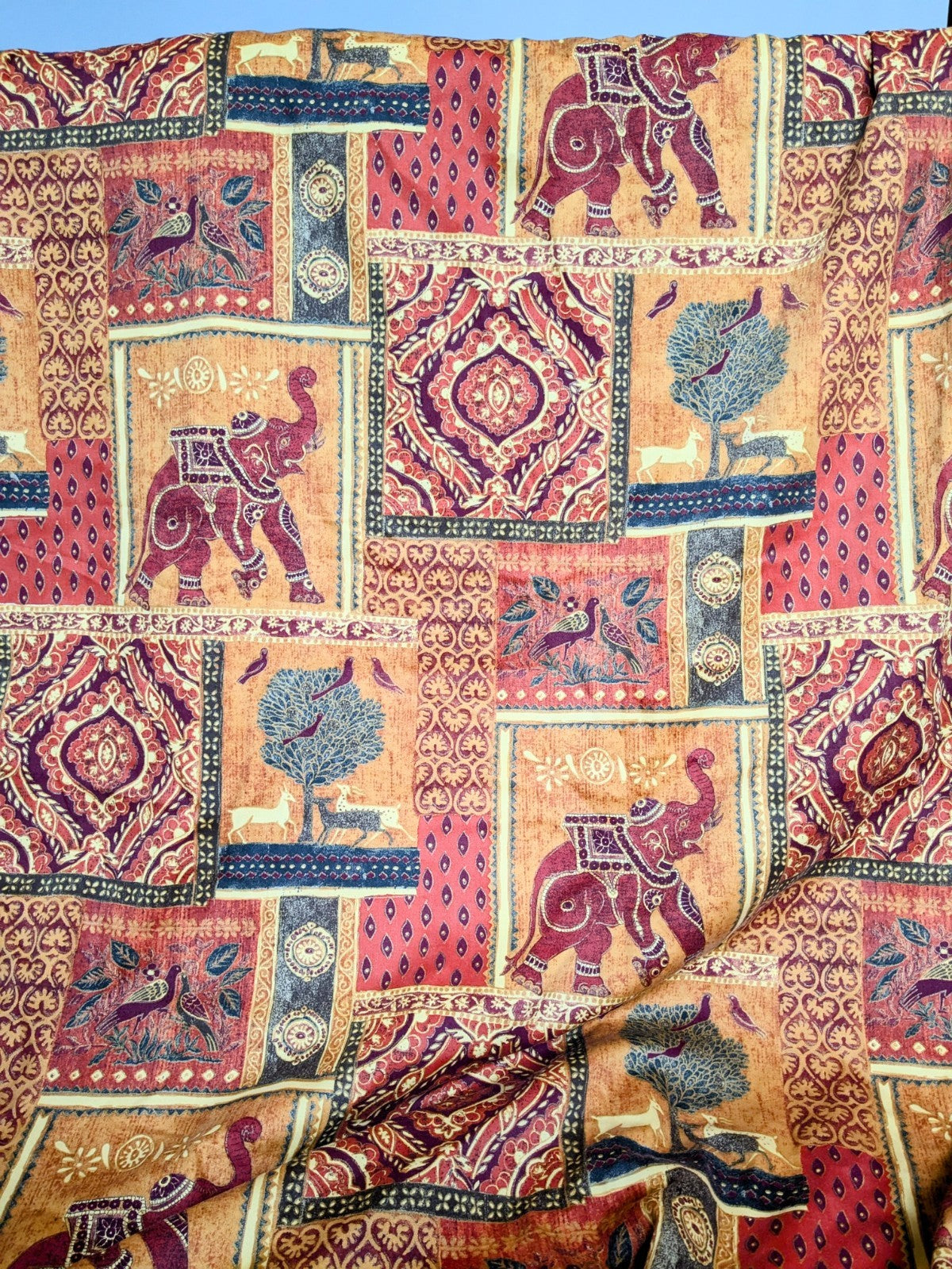 Vintage Raj Elephant Patchwork Design Gold Detailing Orange Curtains W58" x L68"