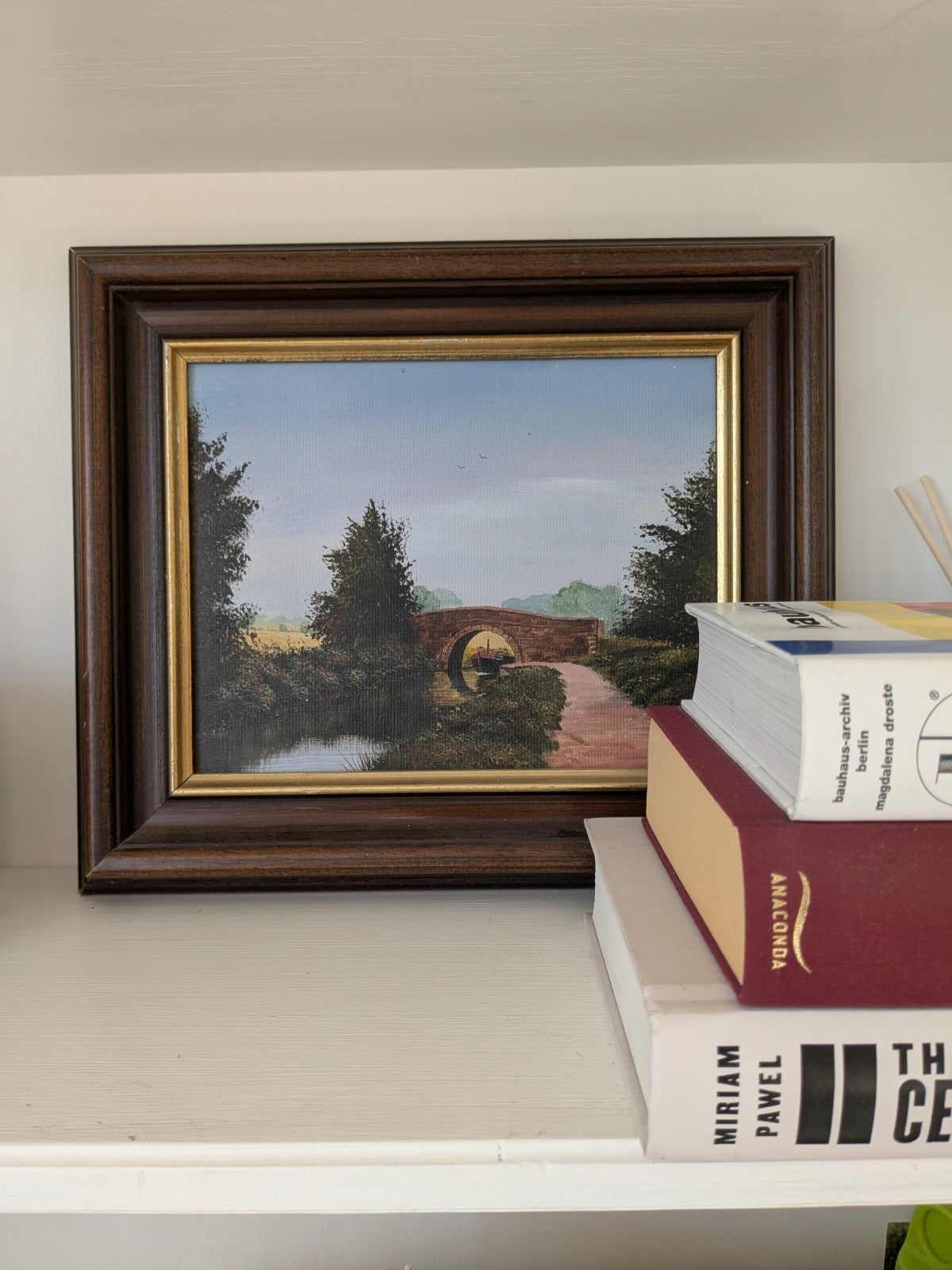 Painting Framed Canal Boat Landscape English Countryside Nick Malone Picture