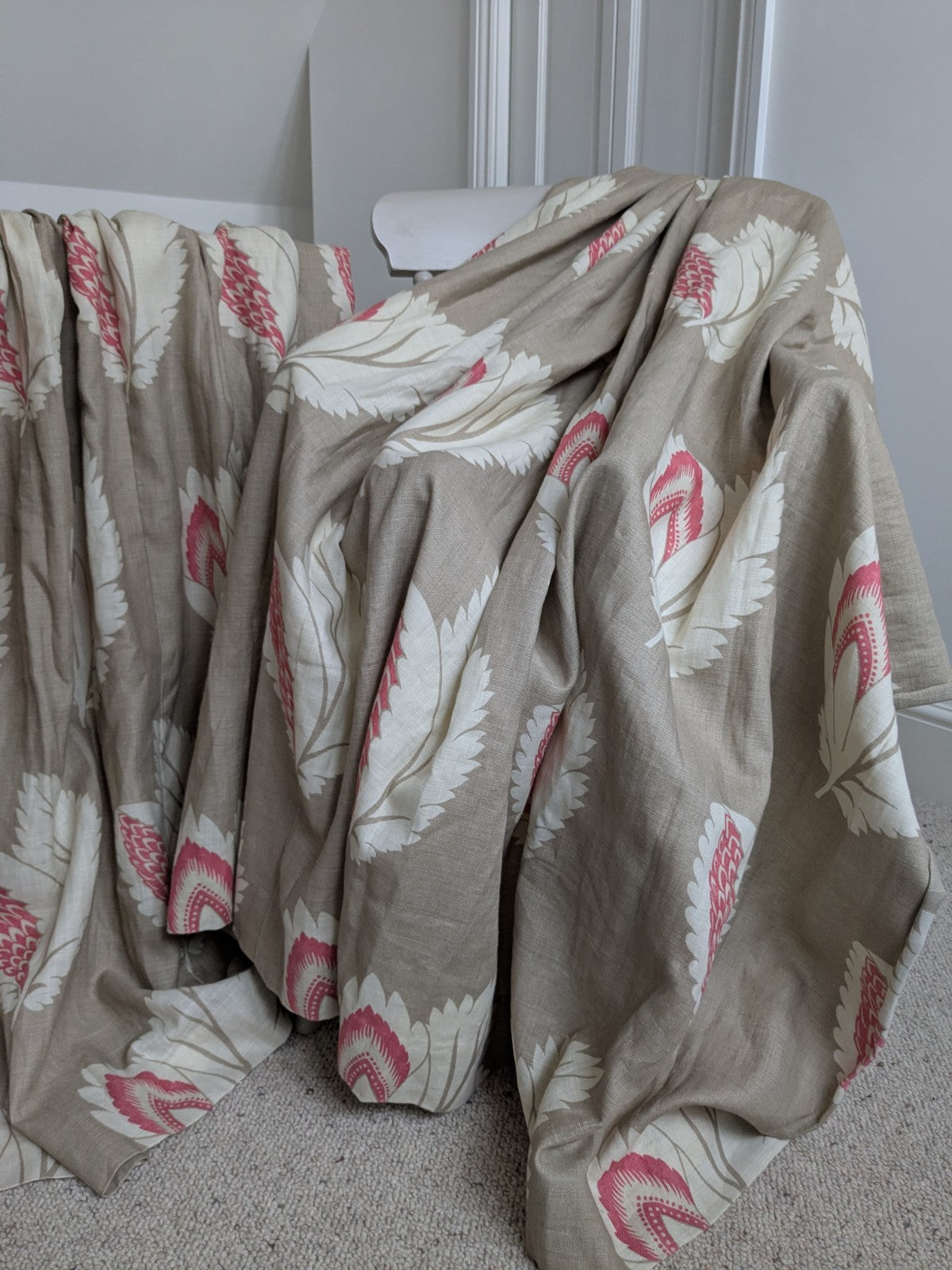 Sanderson Curtains Pencil Pleat D54 x W74 in Beige Pink Linen Lined