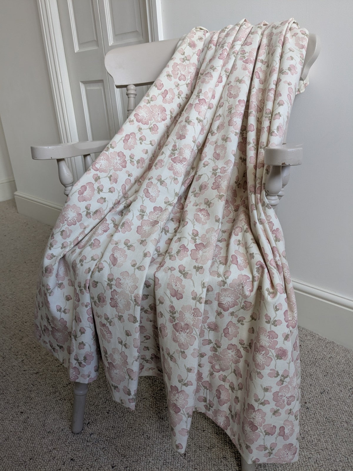 Blendworth Fabric Single Curtain D48 x W70in Pink Blossom Pencil Pleat Cottage