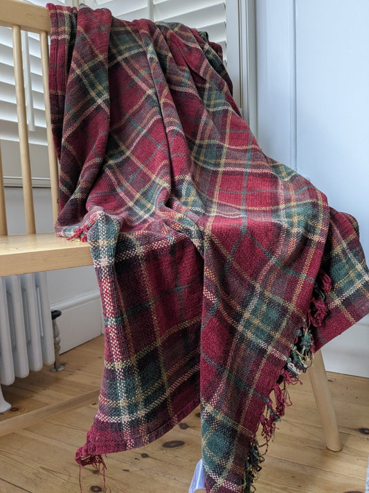 Laura Ashley Blanket 200 x 150cm Chenille Red Plaid Tartan Throw 
