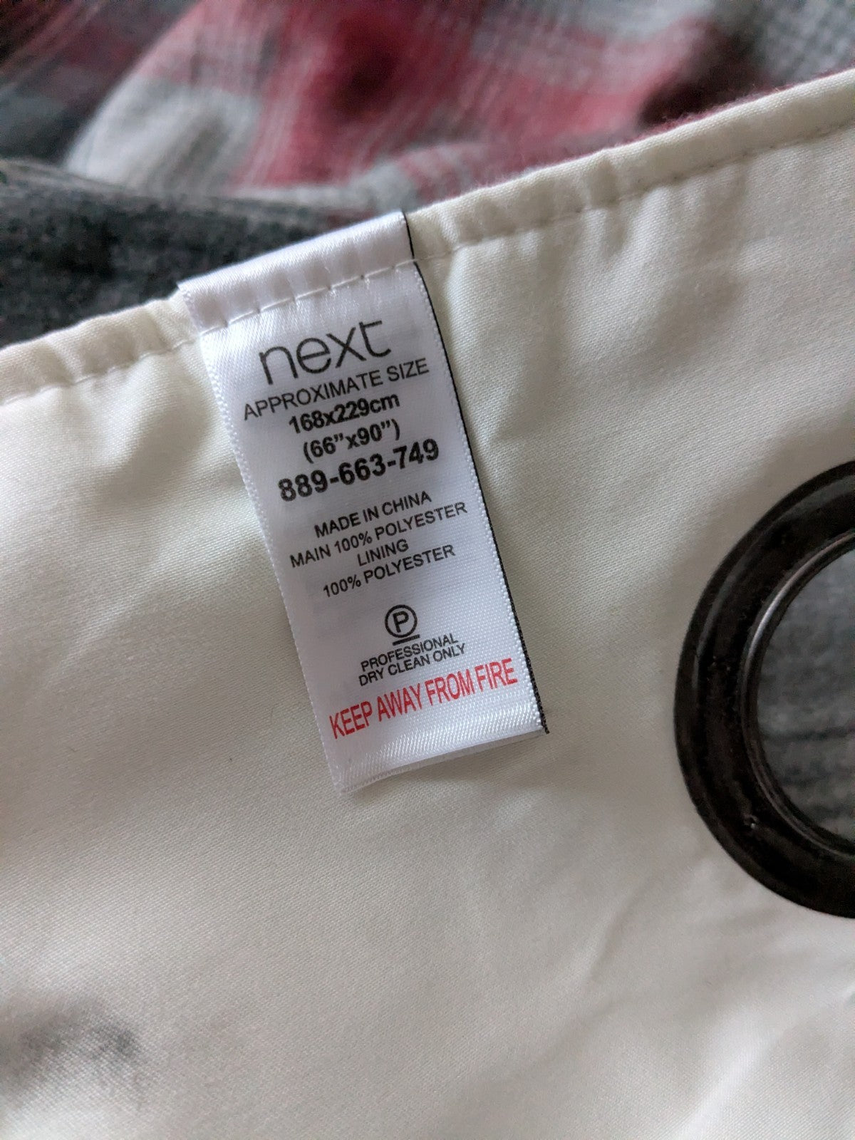 Next Curtains W168 x L229 cm Grey Red Tartan Check Eyelet Long Heavy Faux Wool