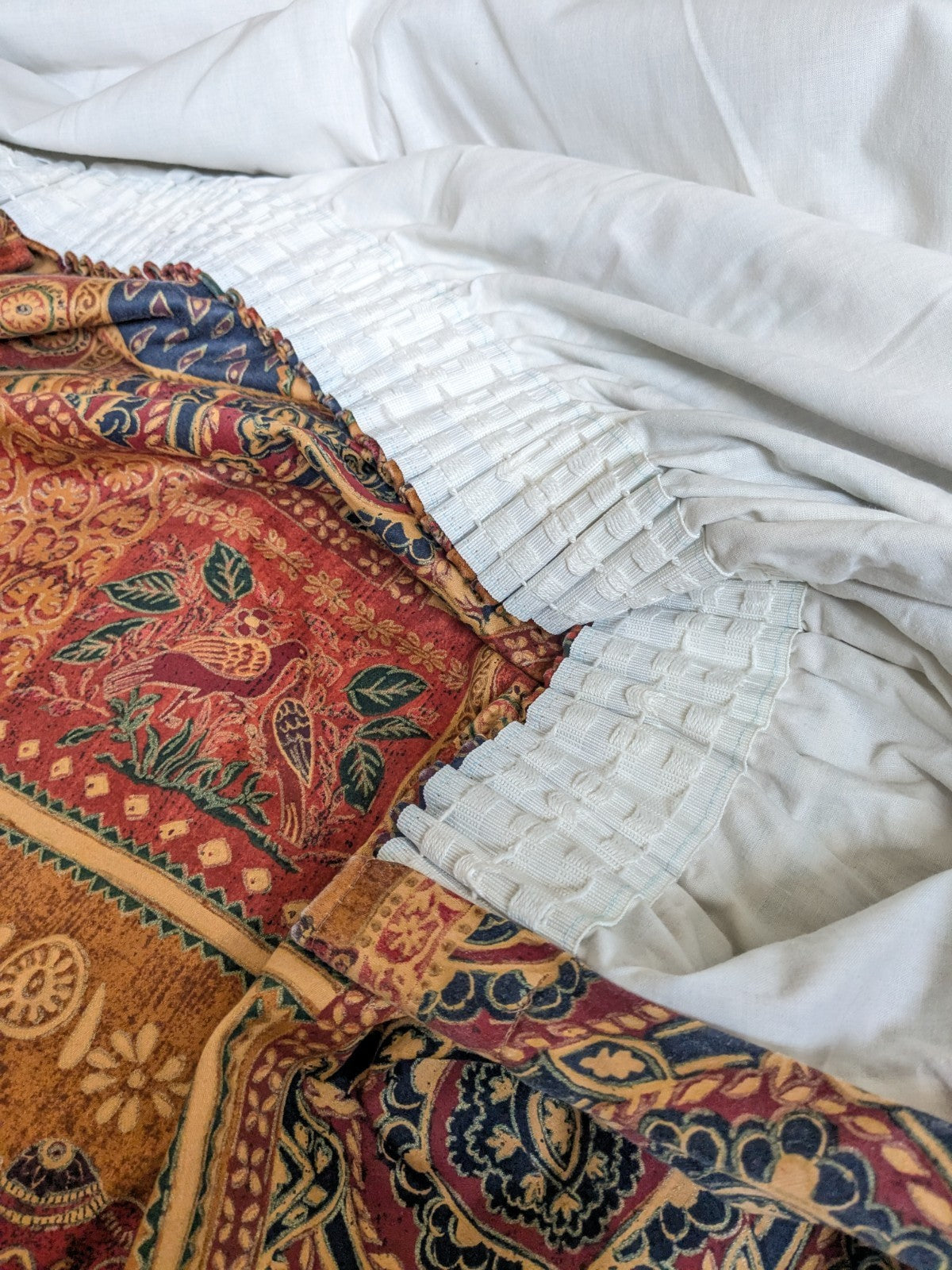 Vintage Raj Elephant Patchwork Design Gold Batik Details Curtains W72" x L70"