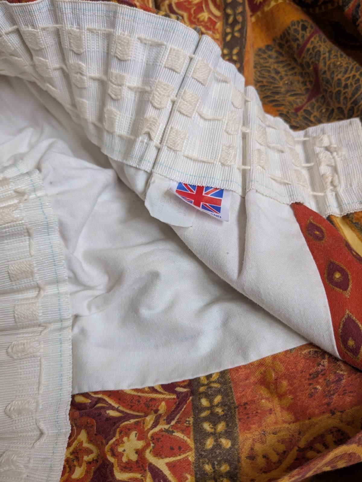 Vintage Raj Elephant Patchwork Design Gold Detailing Orange Curtains W58" x L68"