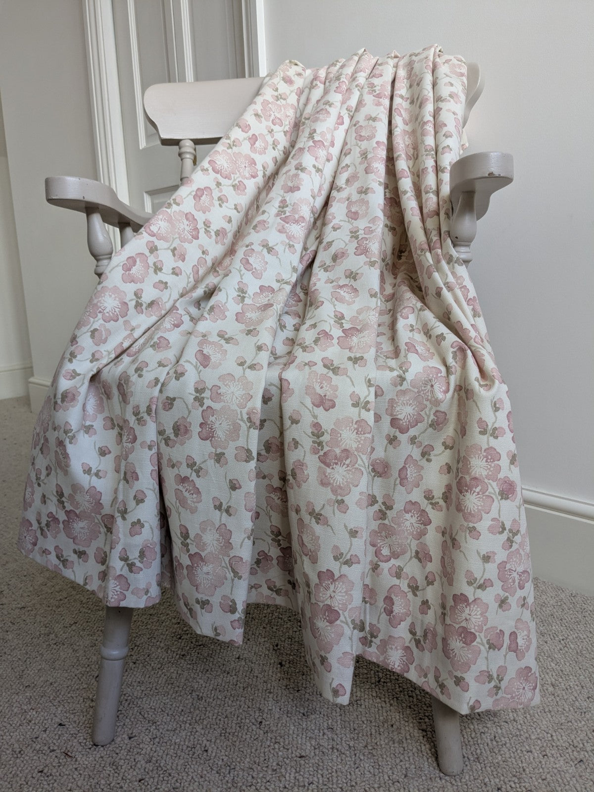 Blendworth Fabric Single Curtain D48 x W70in Pink Blossom Pencil Pleat Cottage