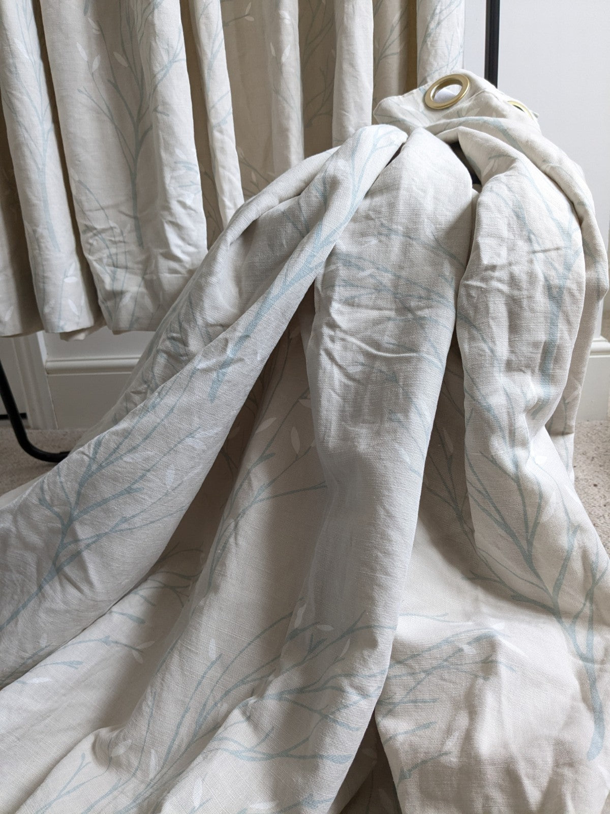 Laura Ashley Pussy Willow Lined Eyelet Curtains Beige MTM Extra Wide 82 x L46in